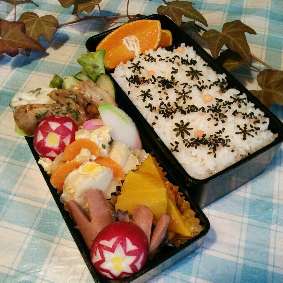 Snapdishの料理写真:今日の旦那の夜勤のお弁当♪|ぷーはるひゅうさん