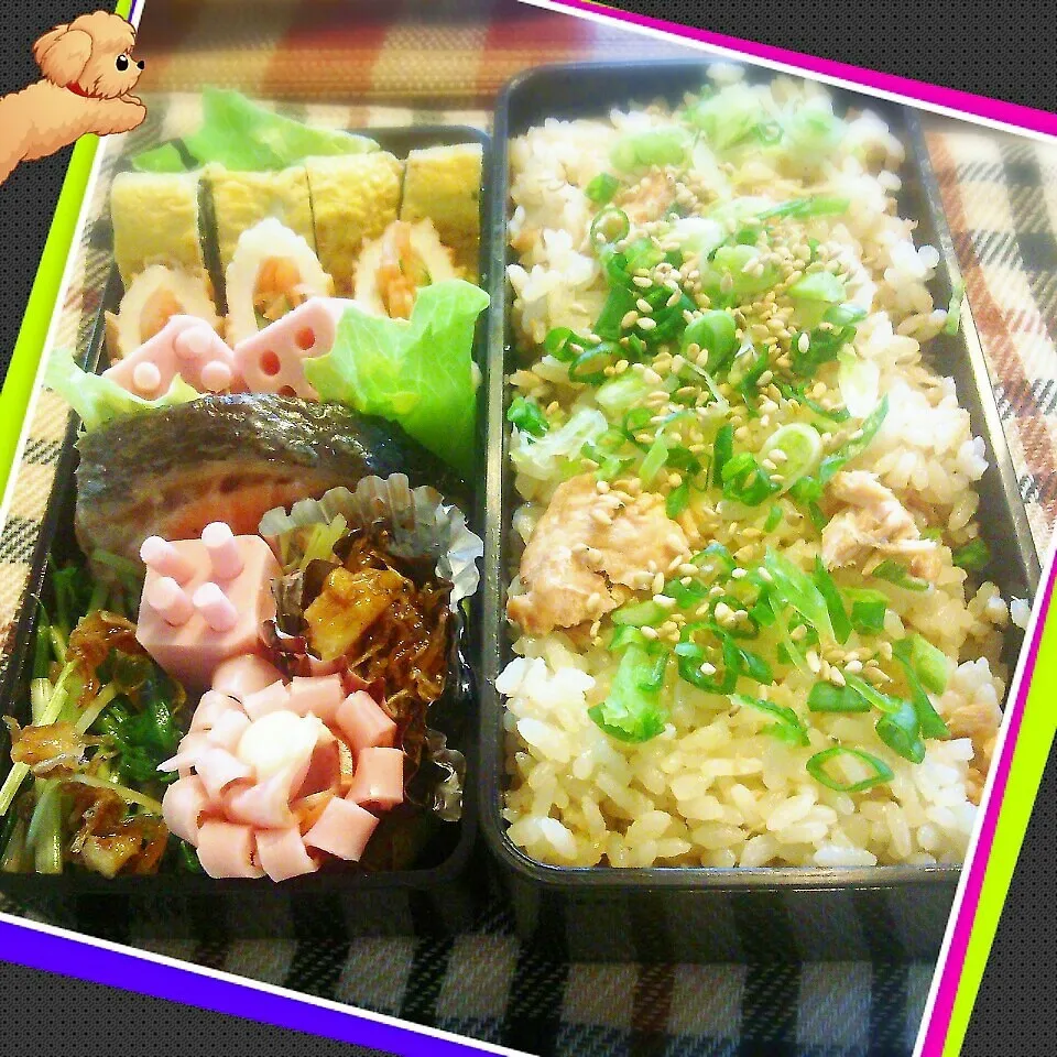 今日のお弁当！土鍋で、鮭御飯！|ぷーはるひゅうさん