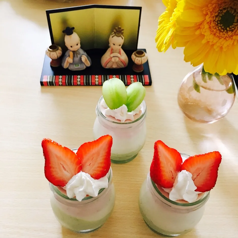 Snapdishの料理写真:我が家のひな祭り♡のりPさんの3色レアチーズ♡|kewpieさん