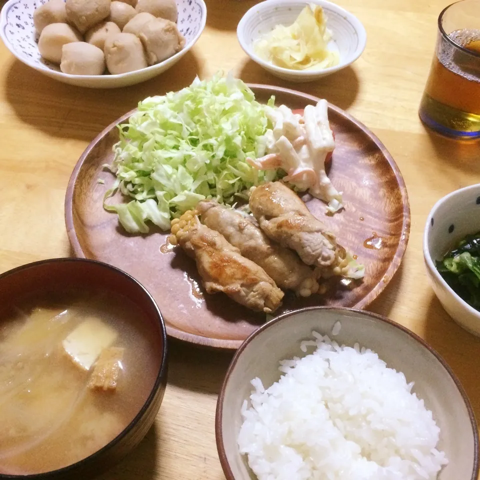 Snapdishの料理写真:5月1日豚肉紫蘇エノキ巻き|みぃたんさん