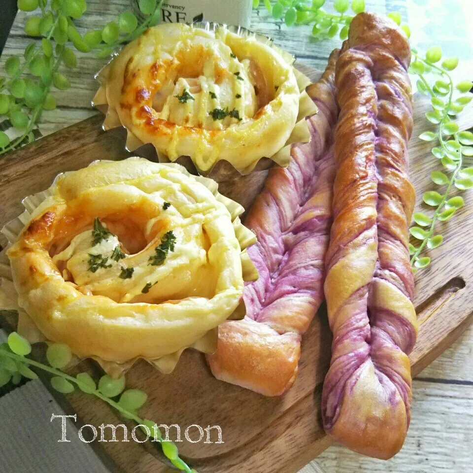 湯種生地で♪お総菜パンと紫芋の折り込みパン☆|とももんさん