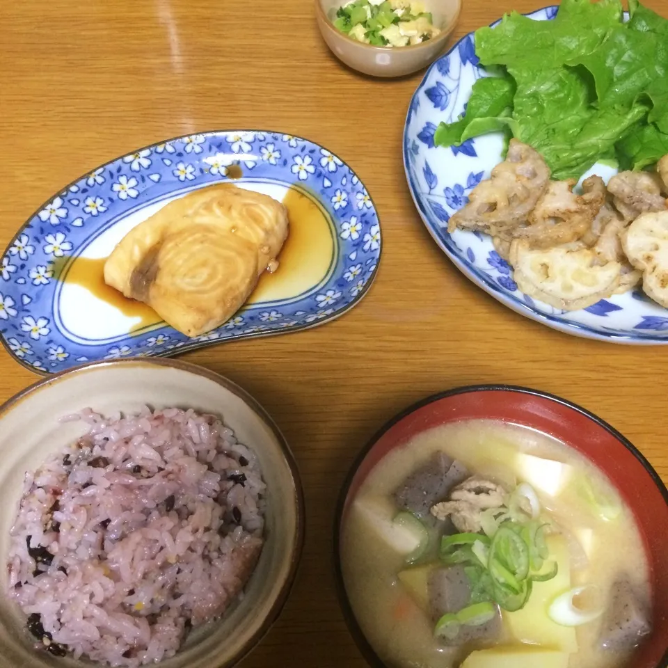 カジキマグロの照り焼きと豚汁|みぃたんさん