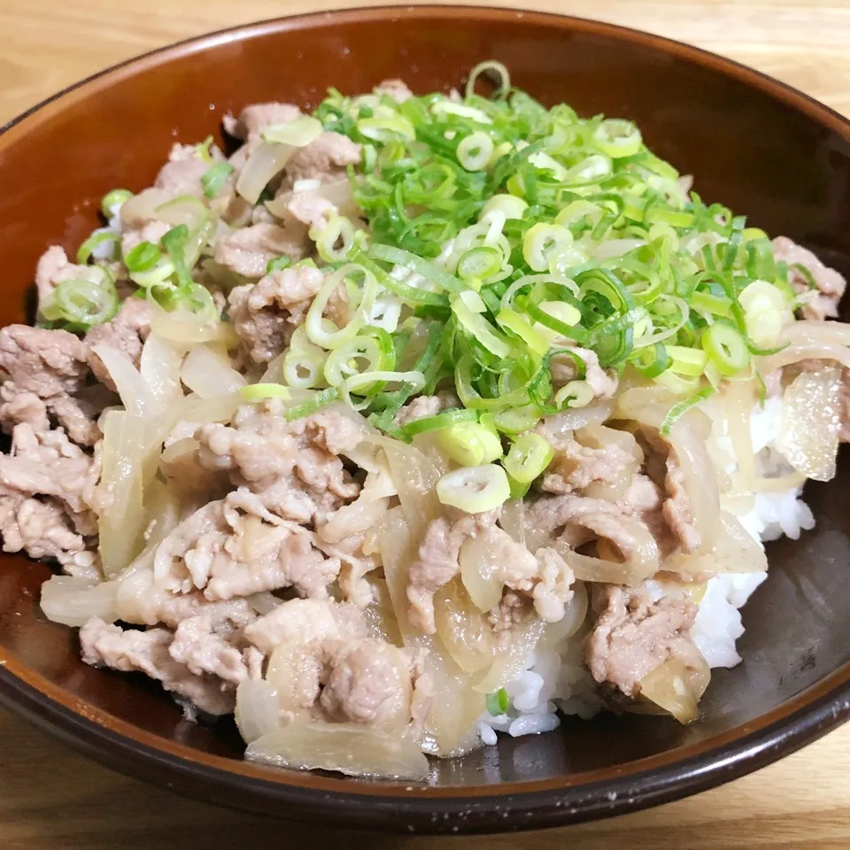 豚肉と玉ねぎのガリマヨポン丼|まぁたんさん