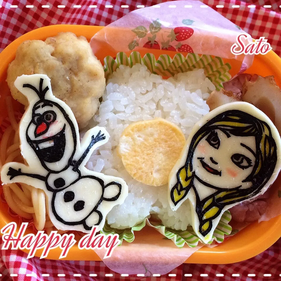 アナとオラフの切り海苔キャラ弁|Satoさん