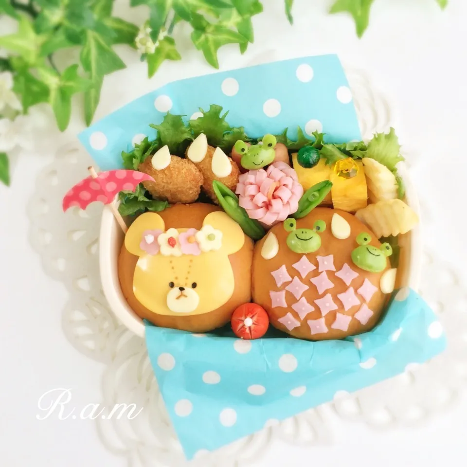 ジャッキーとカエル♡紫陽花の梅雨弁当|R.a.mさん