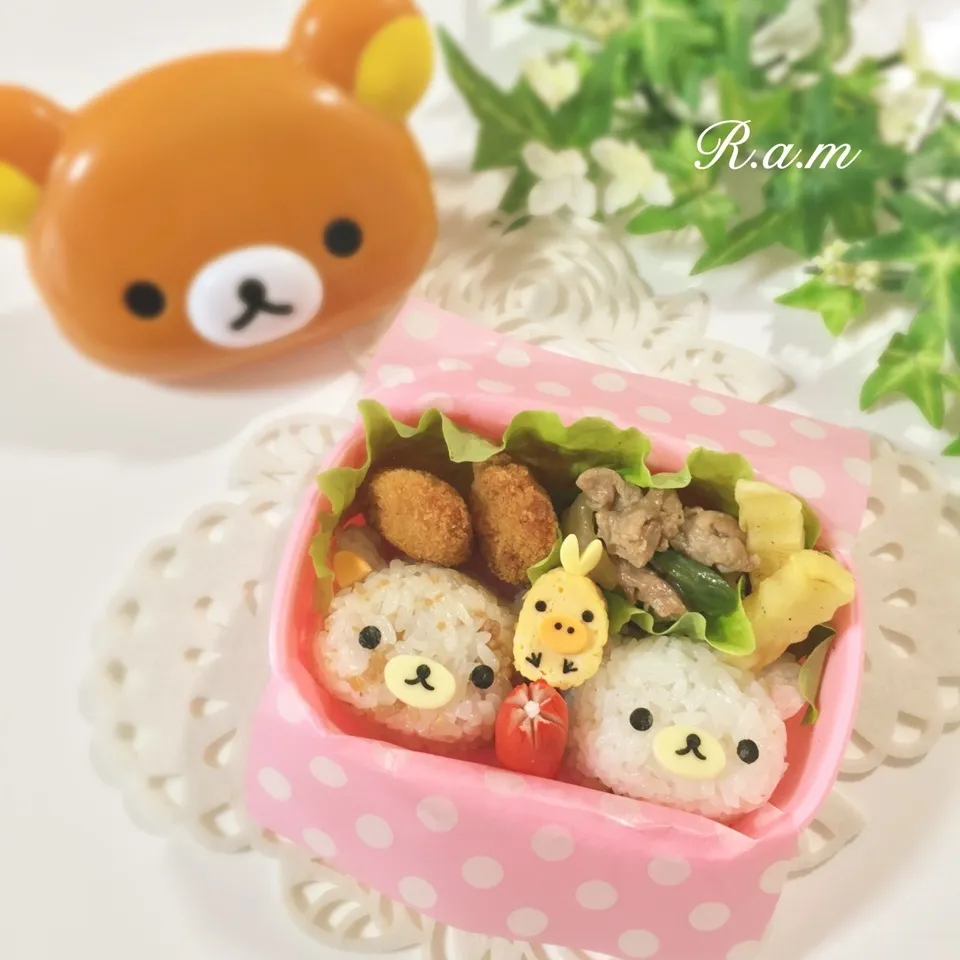 Snapdishの料理写真:パンダ型で♬リラックマ&コリラちゃん♡おにぎり弁当|R.a.mさん