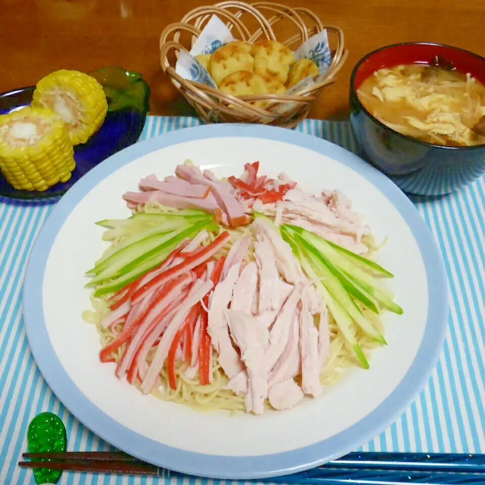 ＊冷蔵庫にあるもので❗冷やし中華＆かき玉みそ汁＊|とししいたけさん