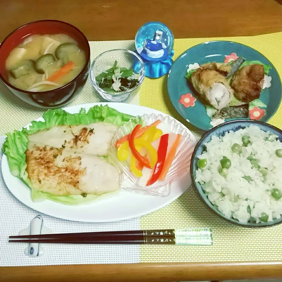 ＊豆ご飯🍚白身魚の香味焼き🐟晩ご飯🌃🎵＊|とししいたけさん