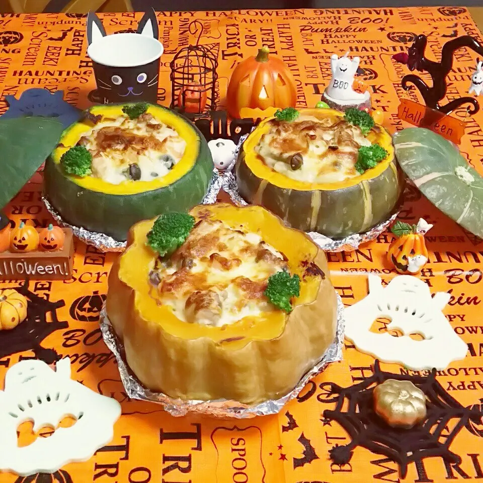 ＊丸ごとかぼちゃグラタン🎃でハロウィンパーティー🎉＊|とししいたけさん