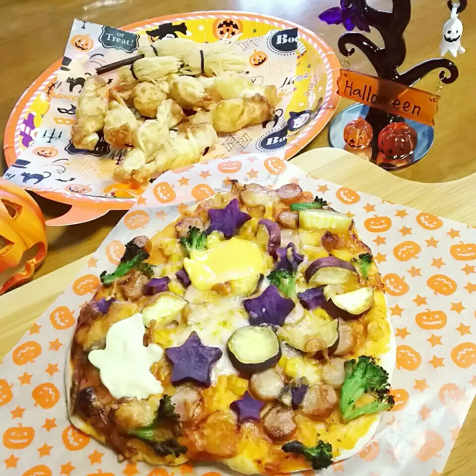 Snapdishの料理写真:生地から手作り🎵ハロウィンピザ🎃🍕でパーティー🎉|とししいたけさん