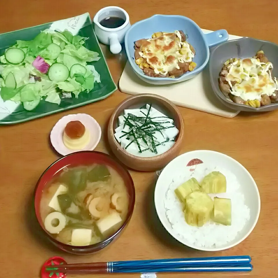 ＊照焼きチキンマヨチーズ焼き🍗サツマイモご飯🍚晩ご飯＊|とししいたけさん