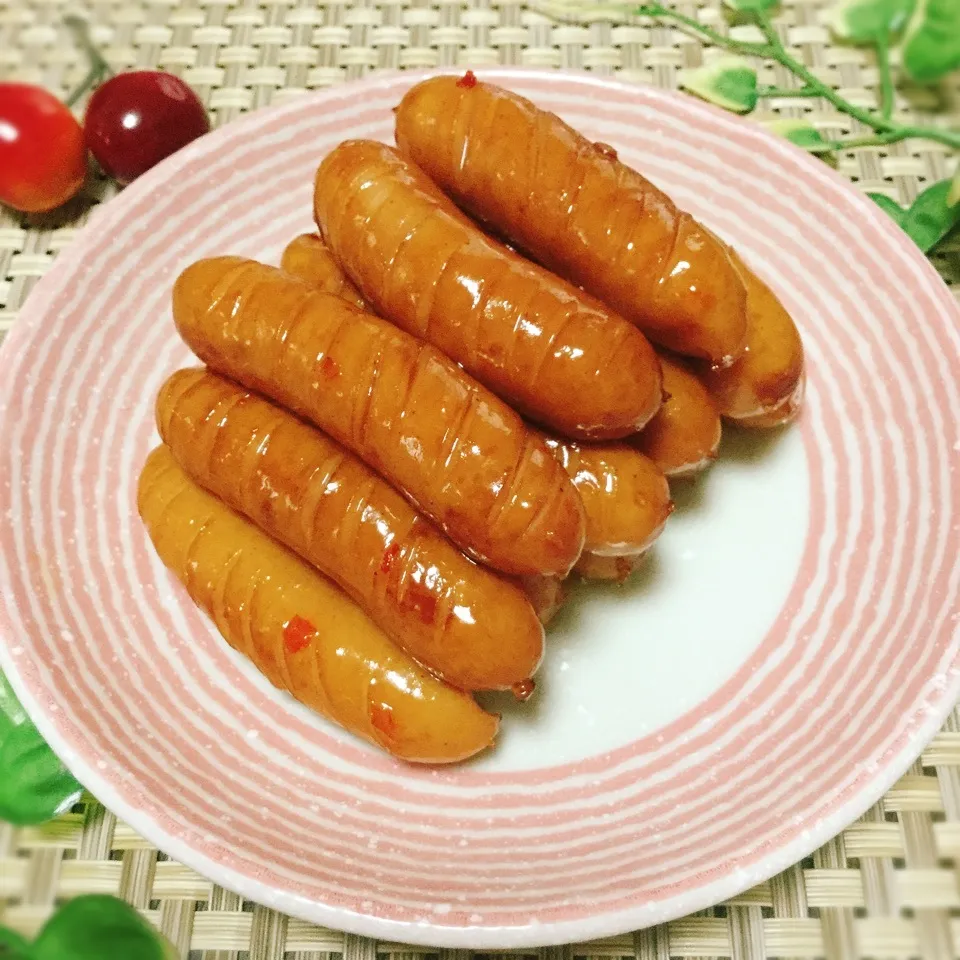 からあげビールさんの♡照りっ照りスイチリ照り焼きウインナー♡|さくらんぼさん