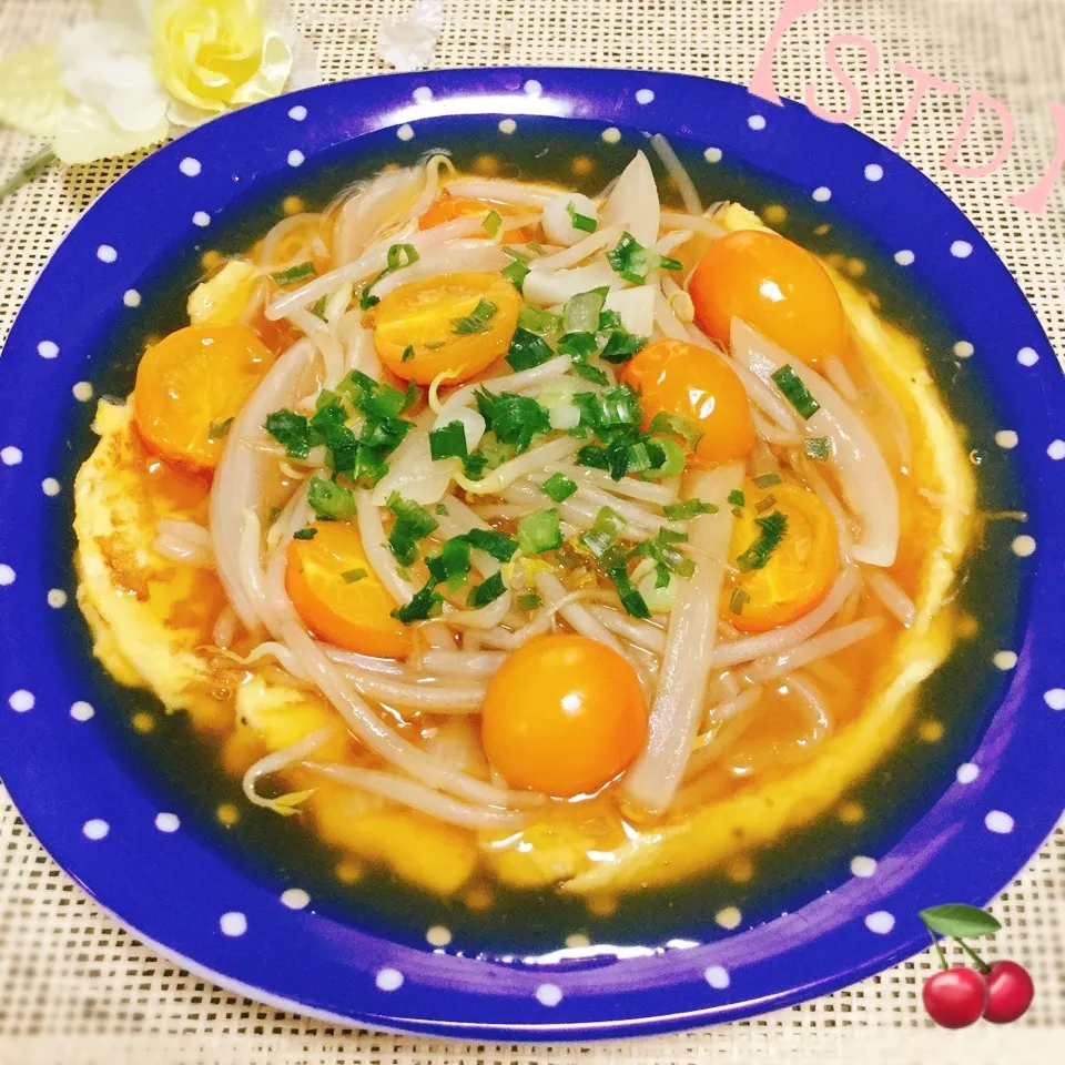 Snapdishの料理写真:【STD】ミエさんの💛卵焼き🐣酢玉ねぎもやしあん❤️|さくらんぼさん