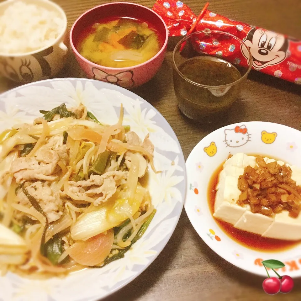 Snapdishの料理写真:晩ご飯🍒ミエさんの💛酢玉ねぎ💚スタミナ炒め❤️|さくらんぼさん