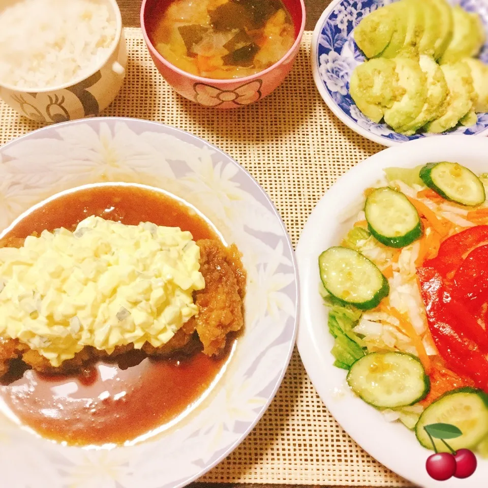 晩ご飯🍒ムツさんの♡チキン南蛮♪酢玉ねぎタルタル❤️|さくらんぼさん