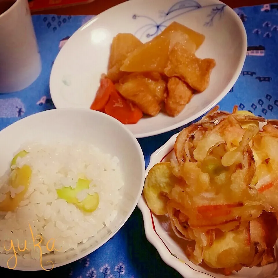 一寸豆の炊き込みご飯＆かき揚げ♡|ゆかさん