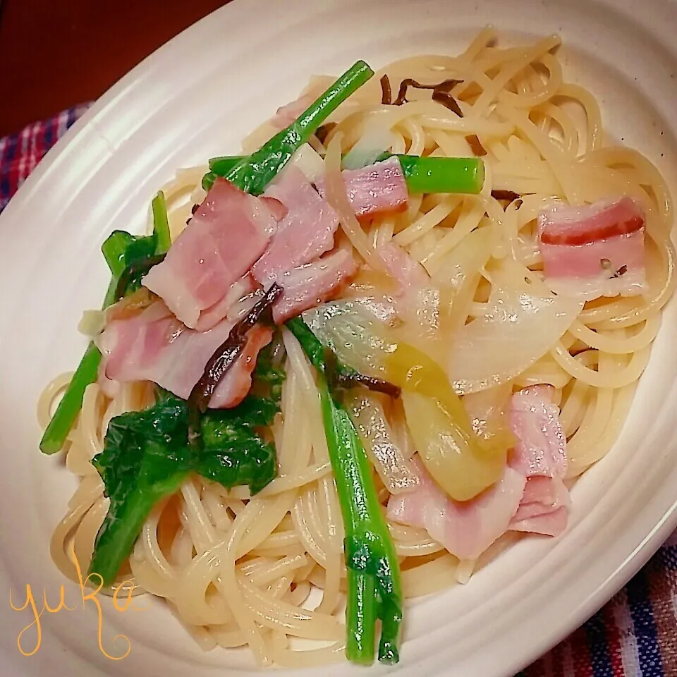 Snapdishの料理写真:菜の花とベーコンのパスタ♡|ゆかさん