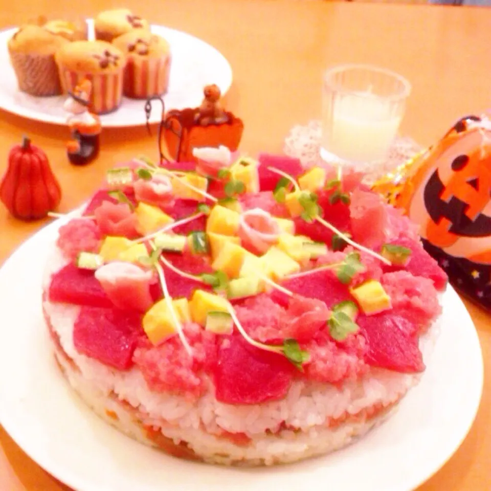 Snapdishの料理写真:🎃ハロウィンパーティ♡ケーキ寿司🎃|yuiママさん