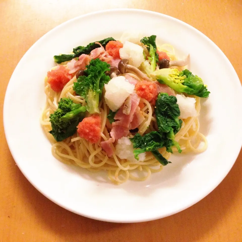 菜の花の明太子パスタ〜ニンニク醤油💖|yuiママさん