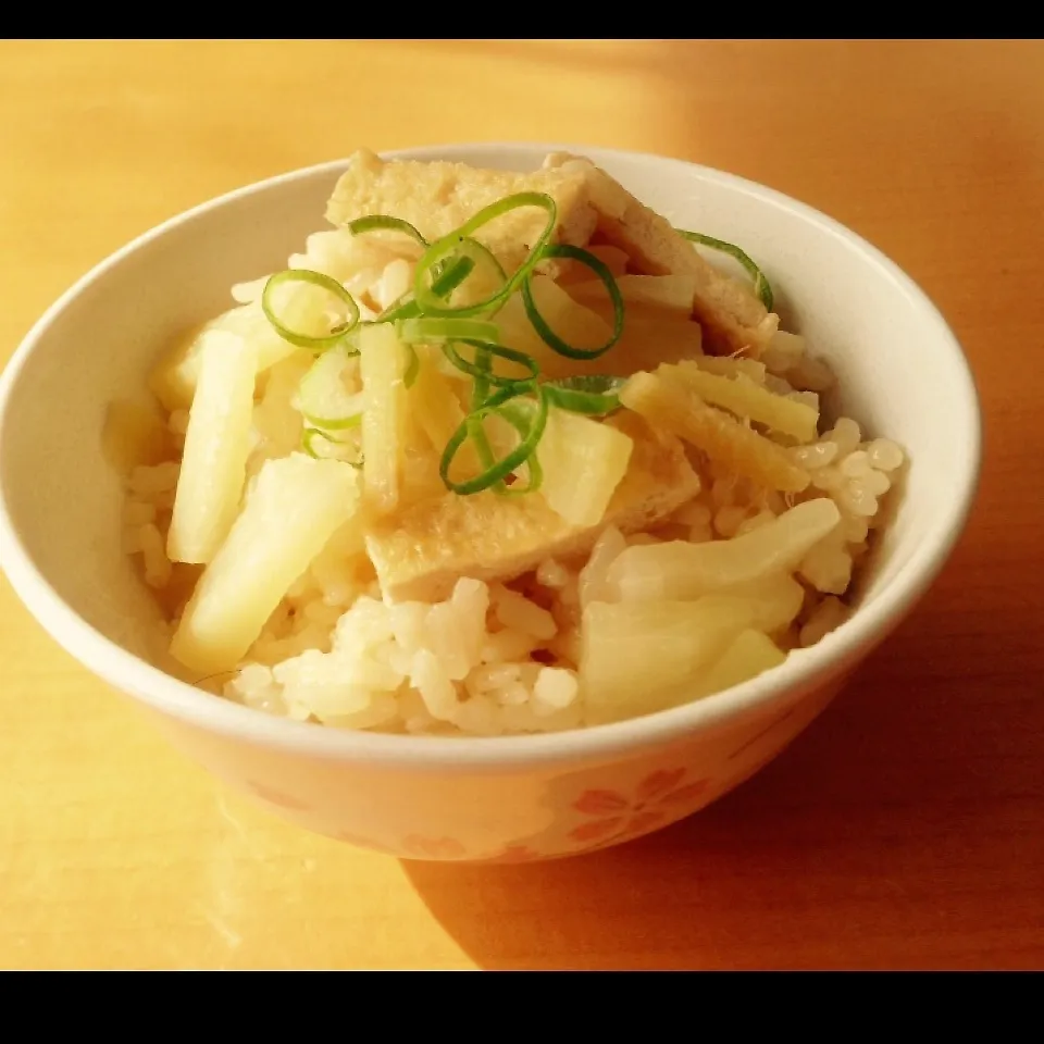 Snapdishの料理写真:大根と油揚げの炊き込みご飯〜生姜をきかせて♡|yuiママさん