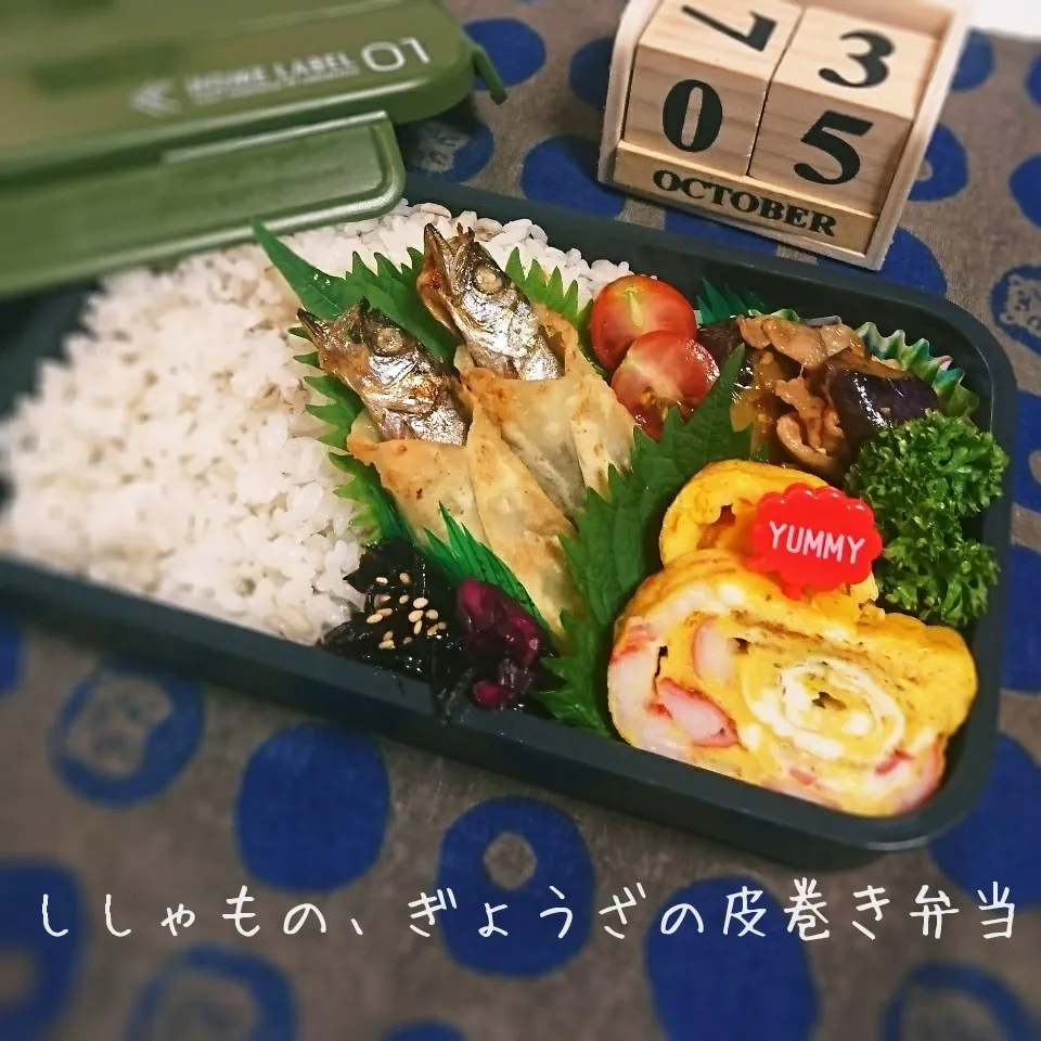 ししゃもの、ぎょうざの皮巻き弁当(旦那用)|mugioさん