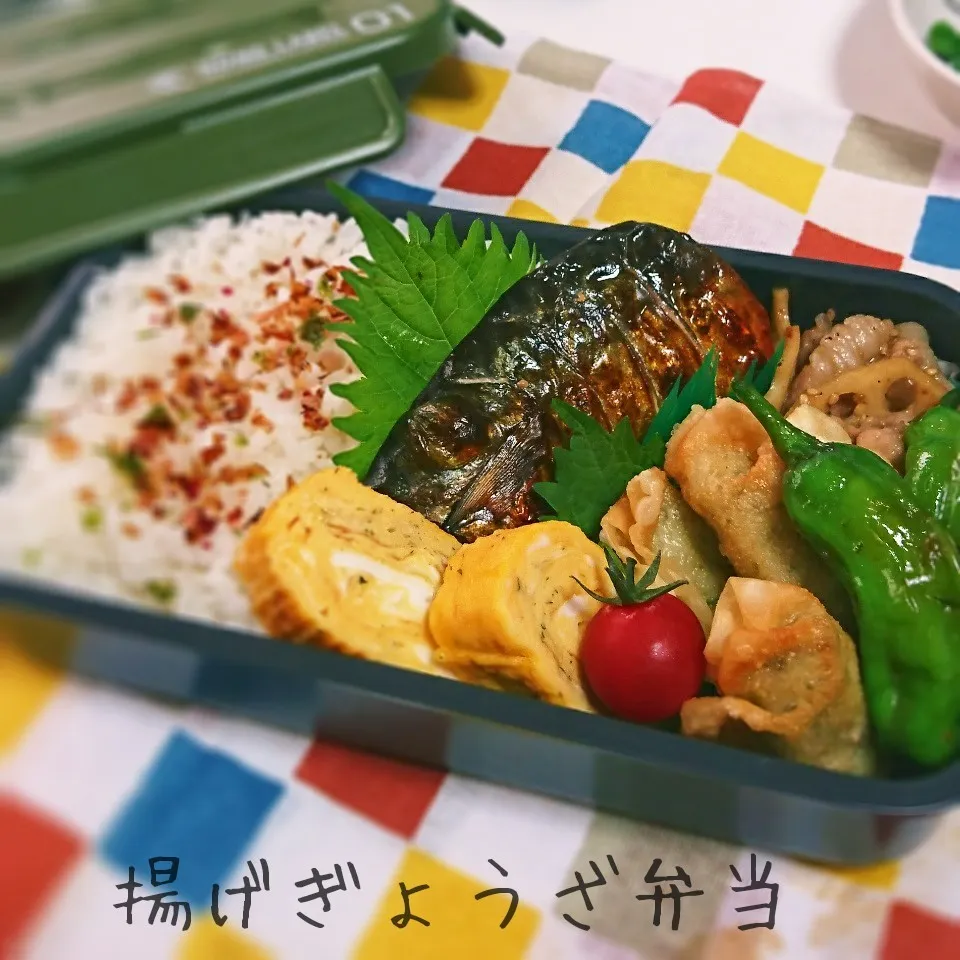 Snapdishの料理写真:揚げぎょうざ弁当(旦那用)|mugioさん