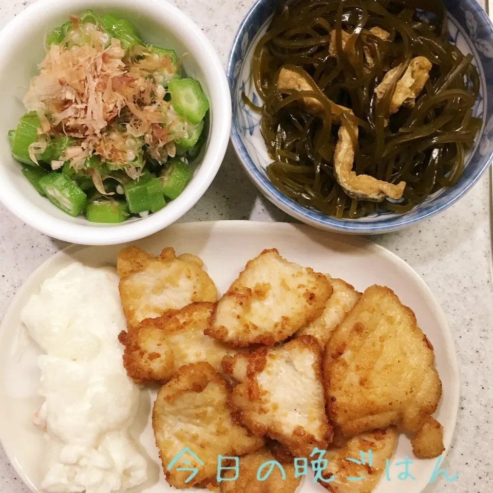 鶏胸肉の唐揚げ おくら 根昆布|よっぴぃさん