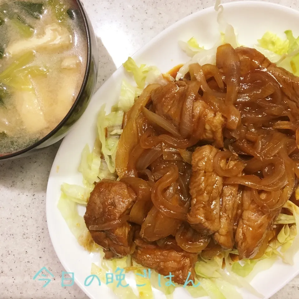 ポークチャップ 油揚げと小松菜のお味噌|よっぴぃさん