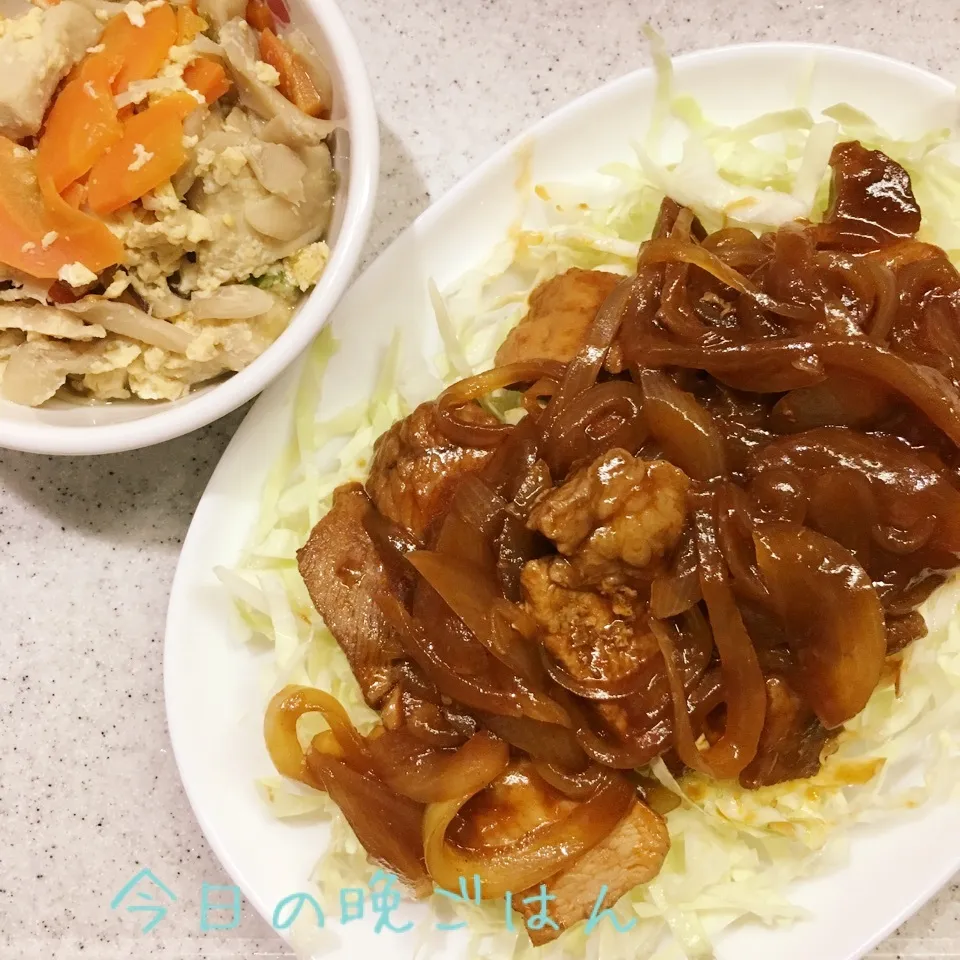 ポークチャップ 高野豆腐と舞茸の卵とじ|よっぴぃさん