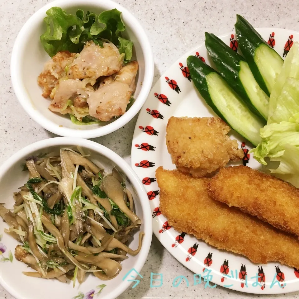 舞茸と水菜のさっと煮 チキンカツ|よっぴぃさん