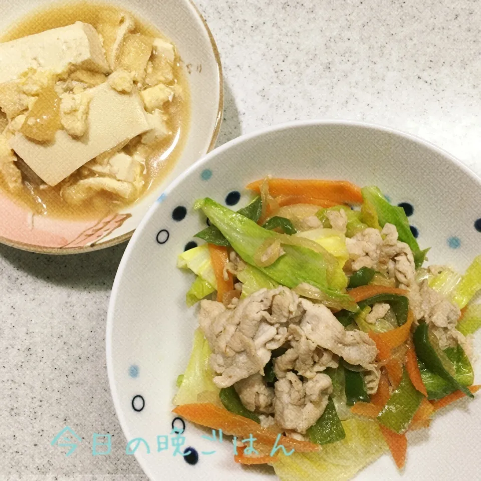 野菜炒め 豆腐と油揚げの卵とじ|よっぴぃさん