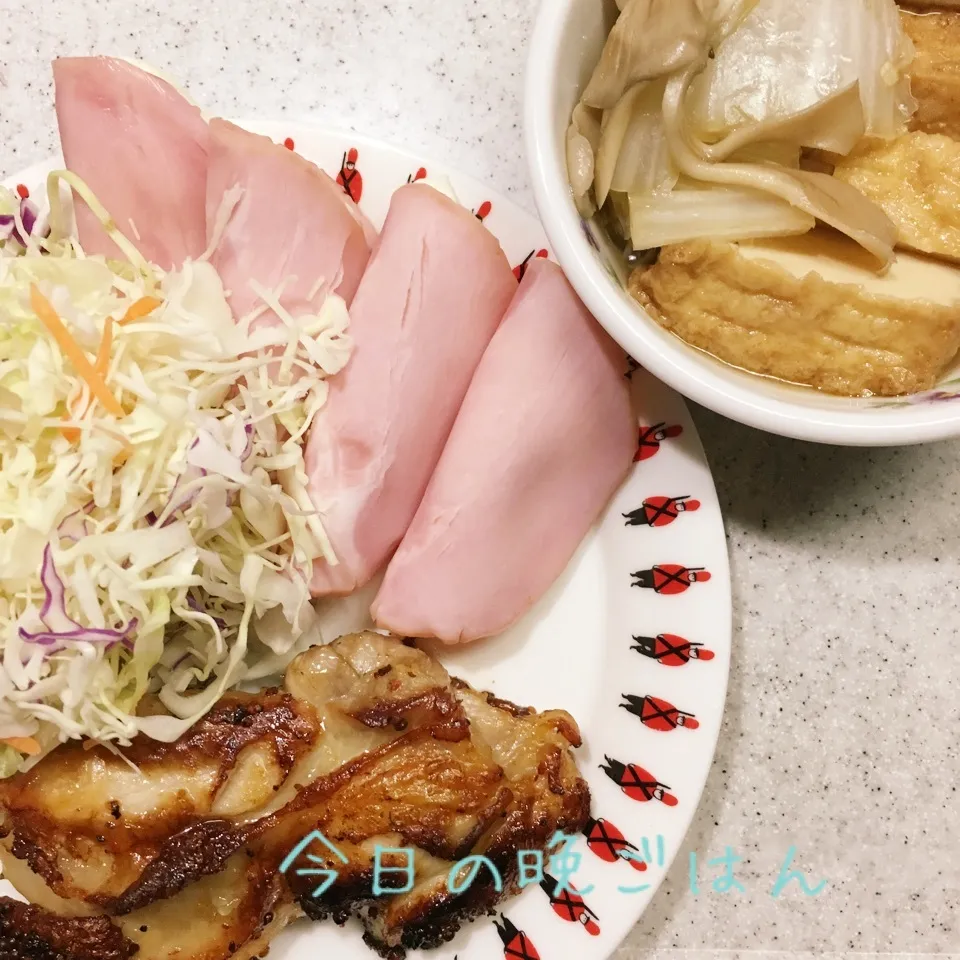 チキンソテー ポテトハム 厚揚げと舞茸と白菜の煮物|よっぴぃさん