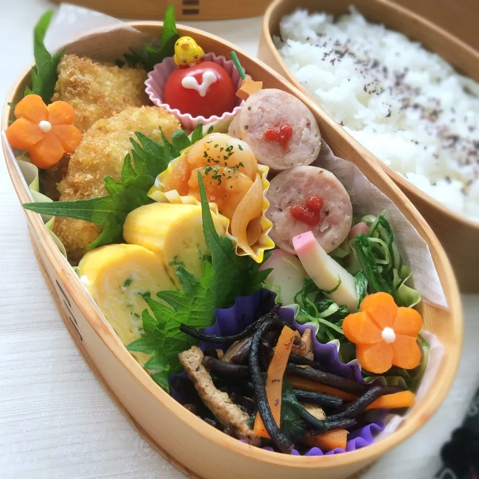 主人の夜勤弁当。鶏ムネ肉のカレーフライ♡|★えっちゃん★さん