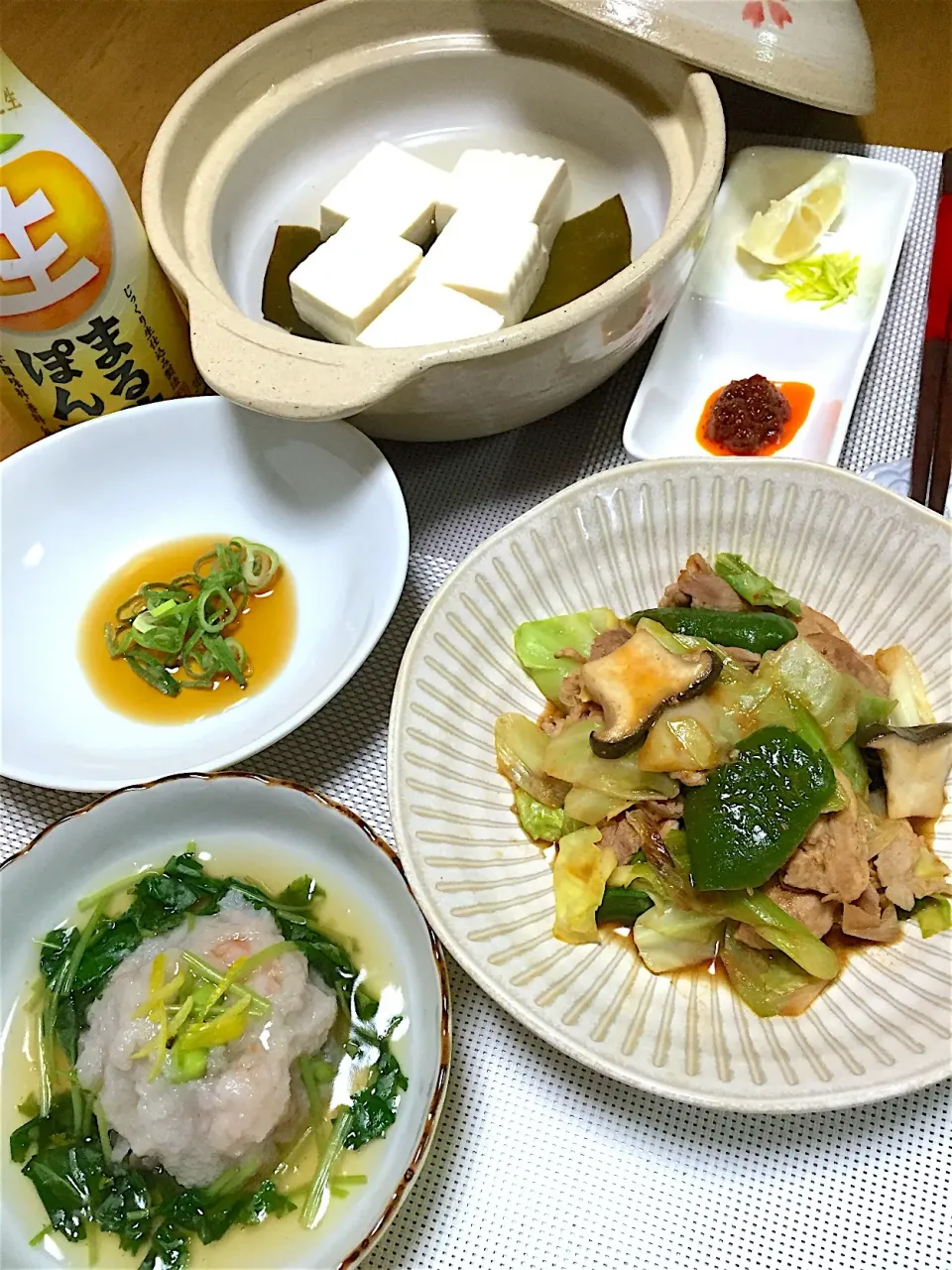 回鍋肉  蓮根まんじゅう  湯豆腐|くっきいママさん