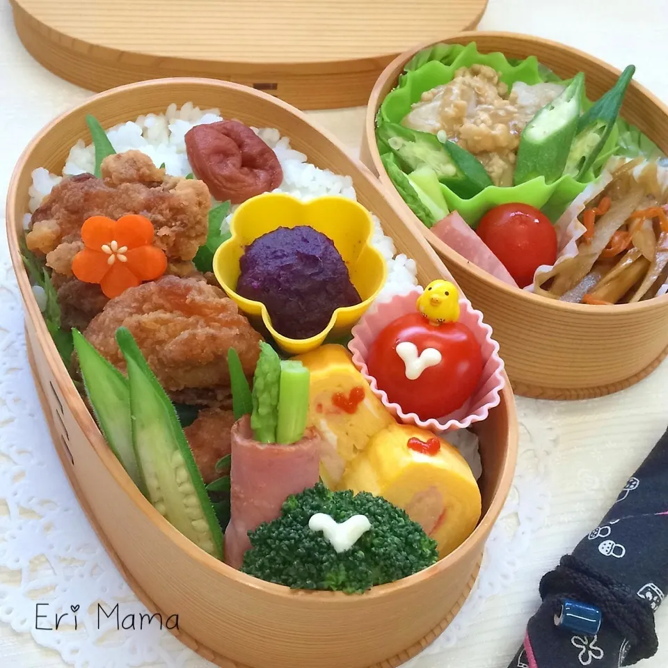 Snapdishの料理写真:主人の夜勤弁当♡唐揚げ|★えっちゃん★さん