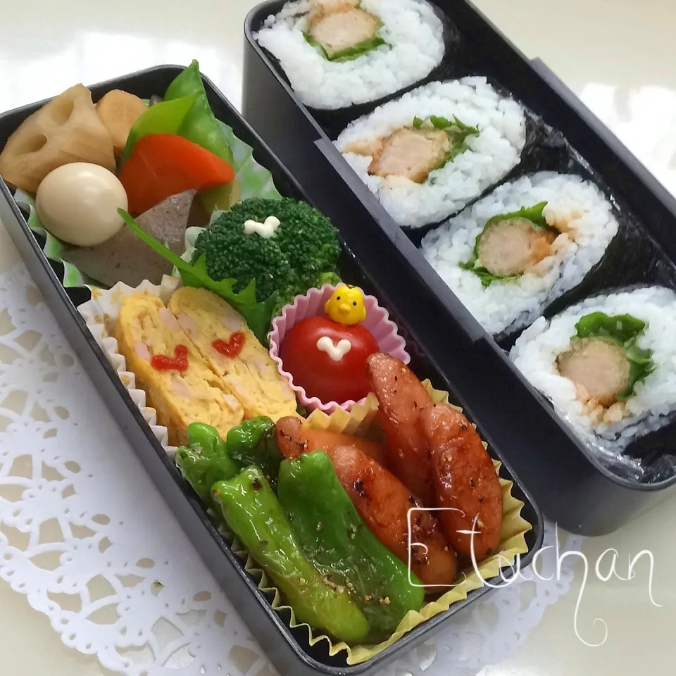 主人の夜勤弁当♡トンカツ巻き|★えっちゃん★さん