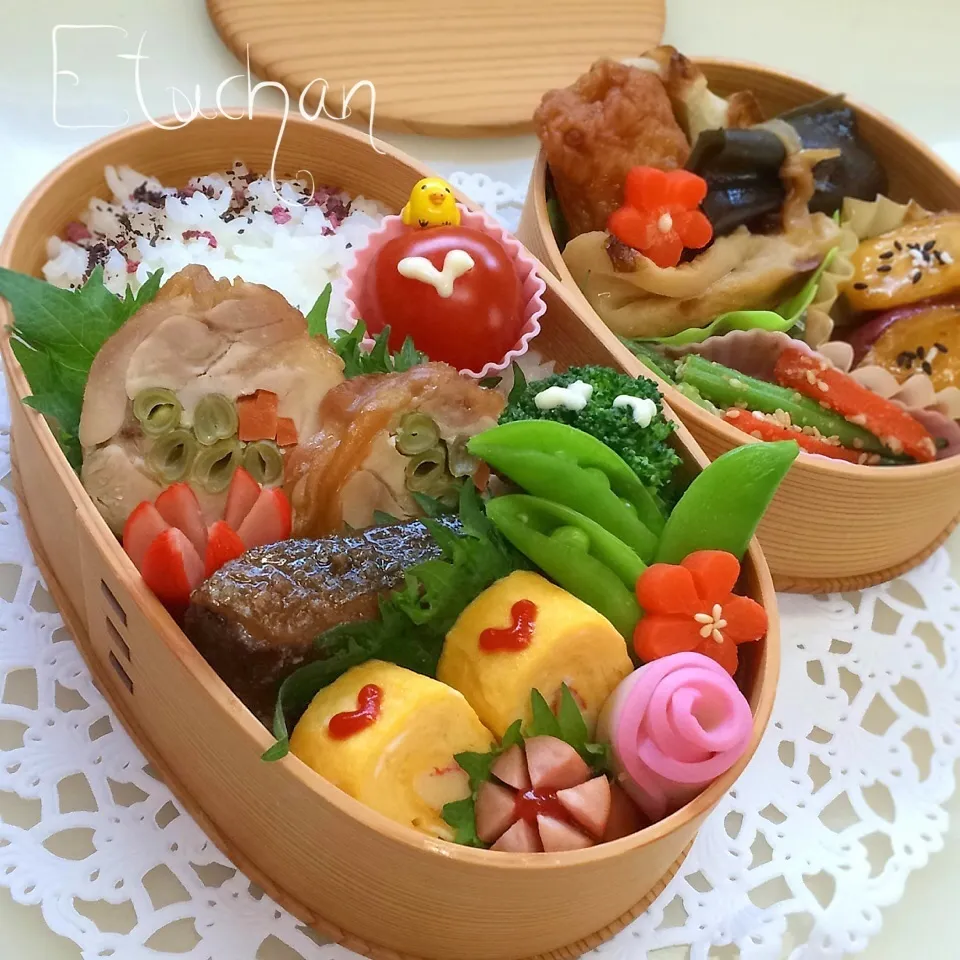 主人の夜勤弁当♡野菜のチキンロール。|★えっちゃん★さん