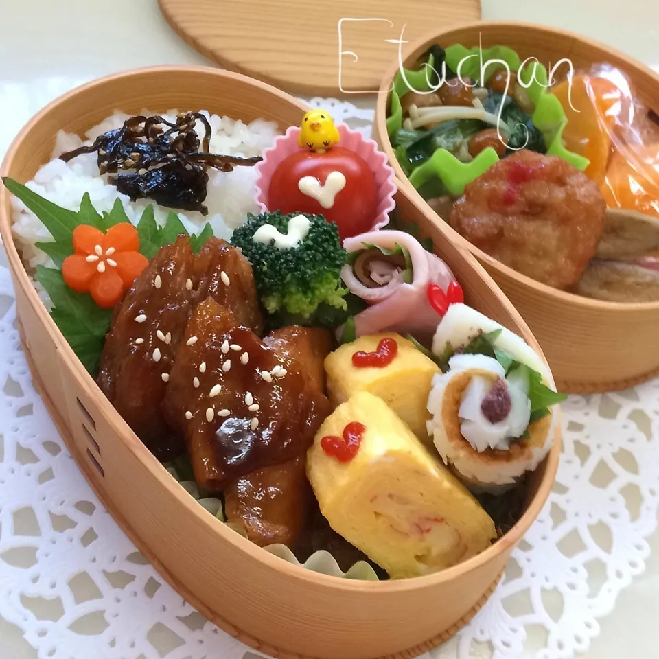 Snapdishの料理写真:主人の夜勤弁当♡鶏の照り煮。(*^^*)|★えっちゃん★さん