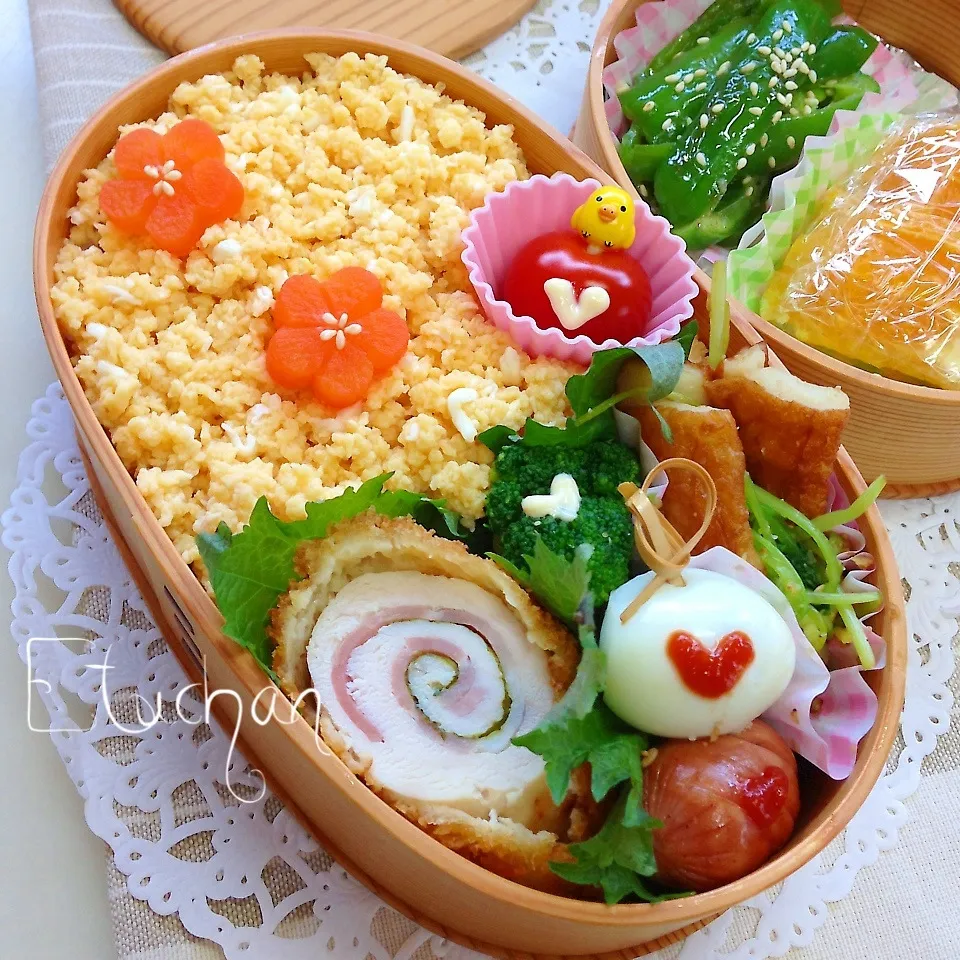 主人の夜勤弁当♡卵のそぼろ。|★えっちゃん★さん