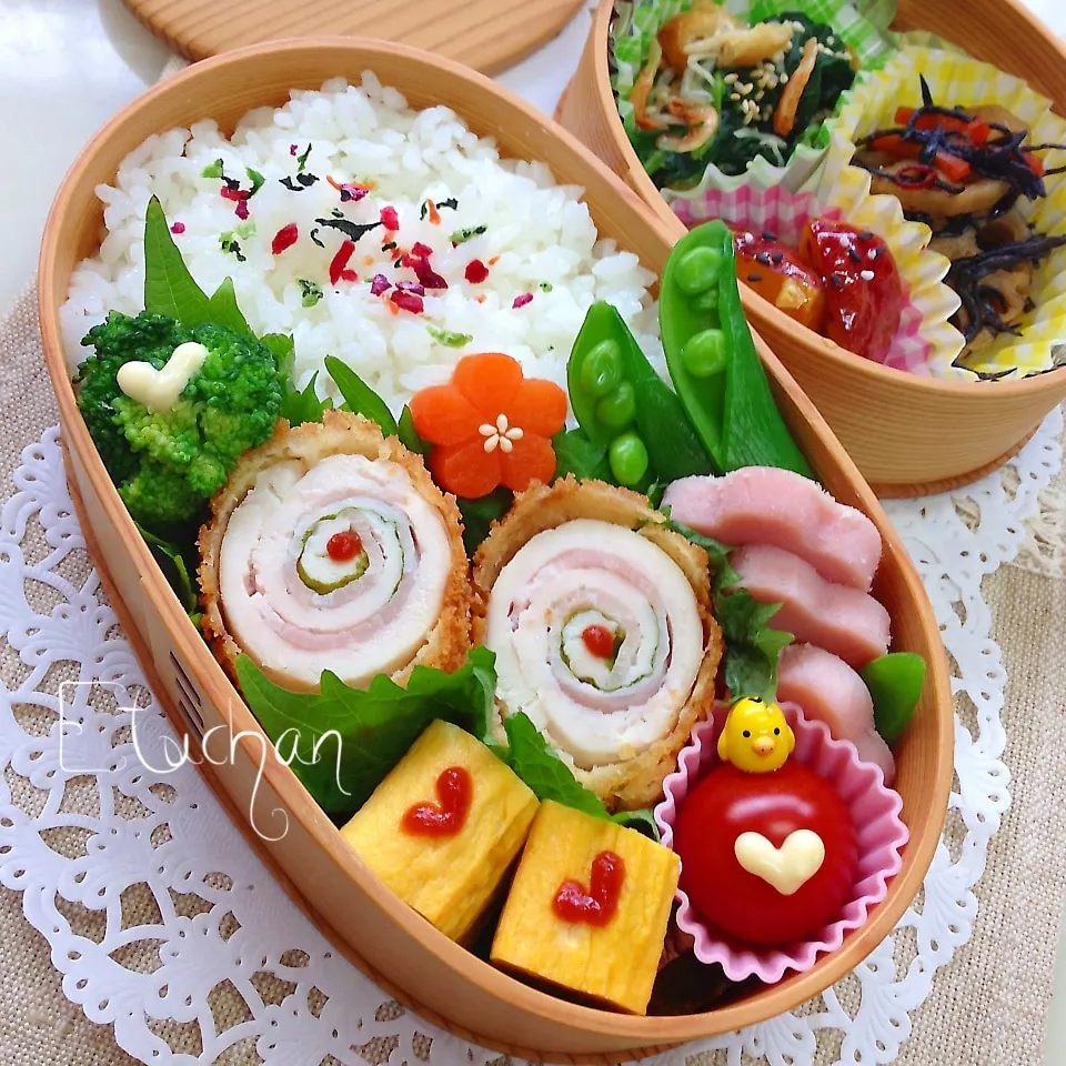 Snapdishの料理写真:主人の夜勤弁当♡ササミの紫蘇ベーコンロールフライ(*^^*)|★えっちゃん★さん