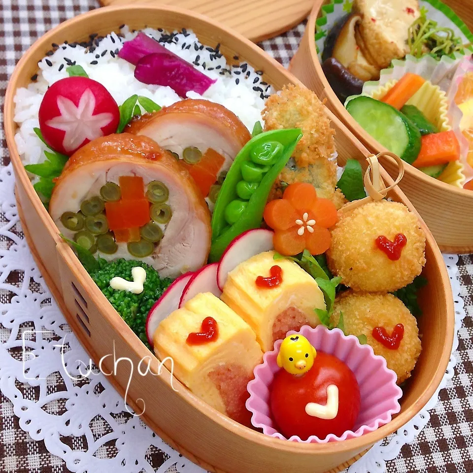 主人の夜勤弁当♡野菜巻きチキンロール。(*^^*)|★えっちゃん★さん