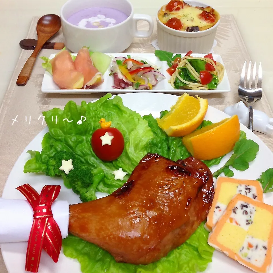 Xmasイブの晩ご飯〜♡紫芋の魔女スープ付き。(*^^*)|★えっちゃん★さん