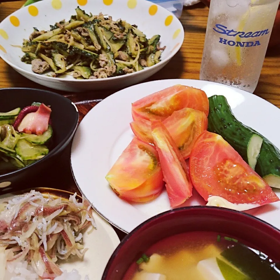 7/2 半夏生の夕食 タコの酢の物、ゴーヤー炒め|卯月さん