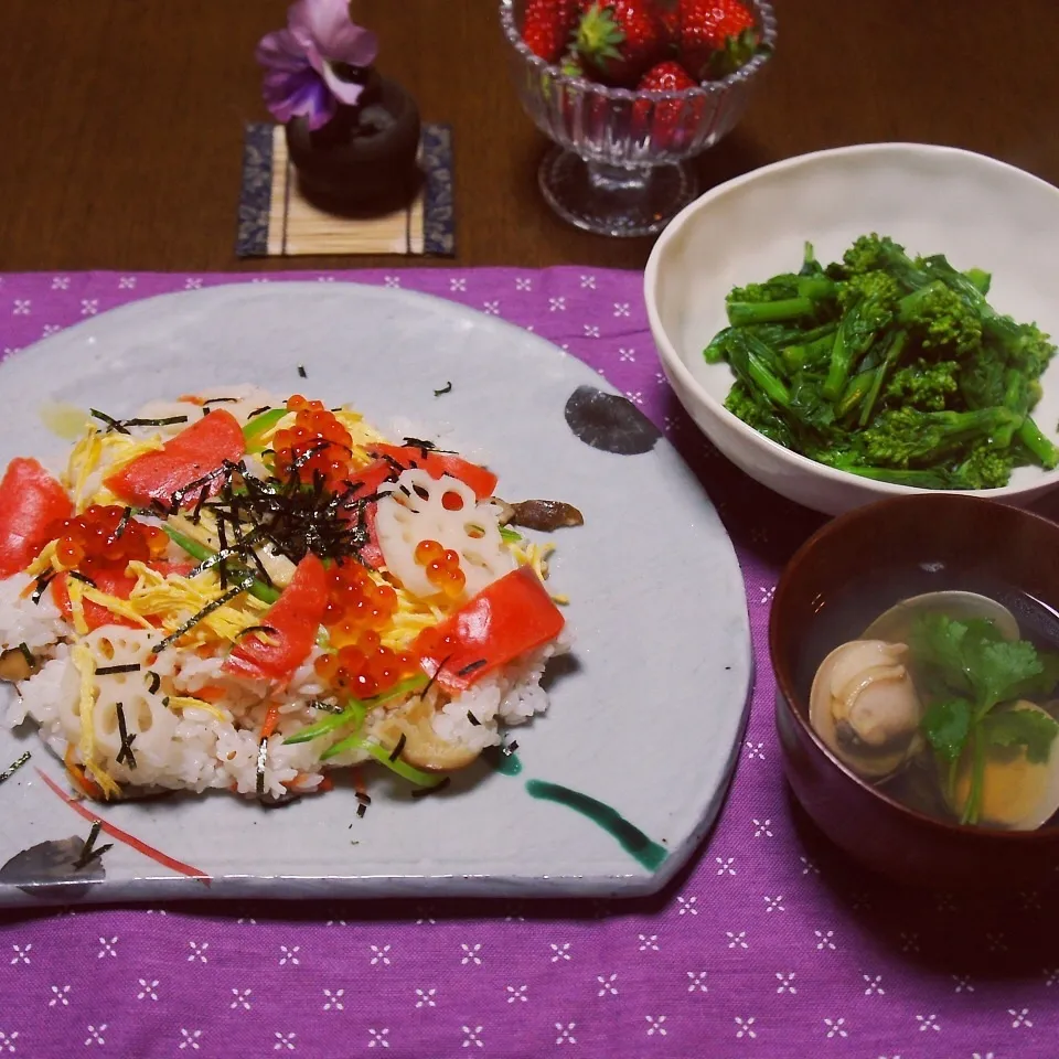 お雛祭りの食卓…ちらし・蛤の潮汁・菜の花のからし和え|chapkanonさん