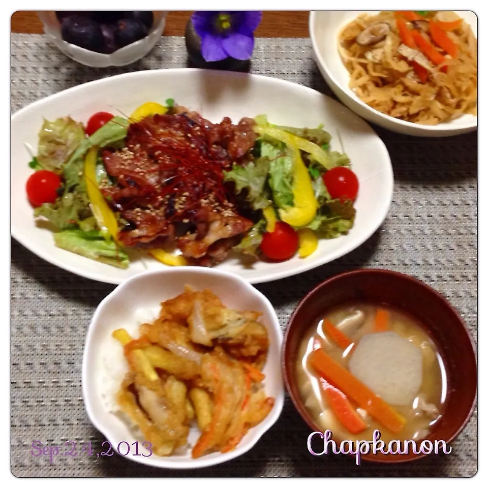 ミニかき揚げ丼☆豚肉の味噌焼きサラダ|chapkanonさん