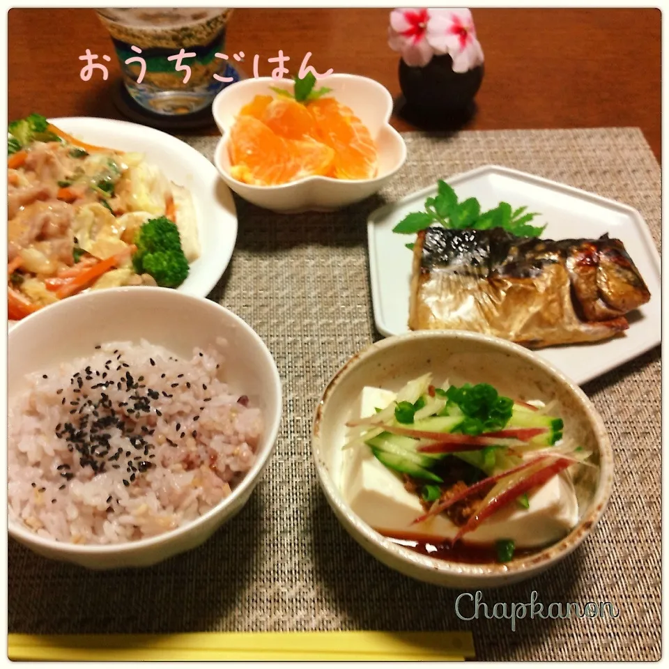 肉味噌のせ冷奴・十八穀米他|chapkanonさん