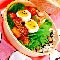 Snapdishの料理写真:〜学校お弁当〜
#曲げわっぱ
#つくおき|かじくんのお弁当さん