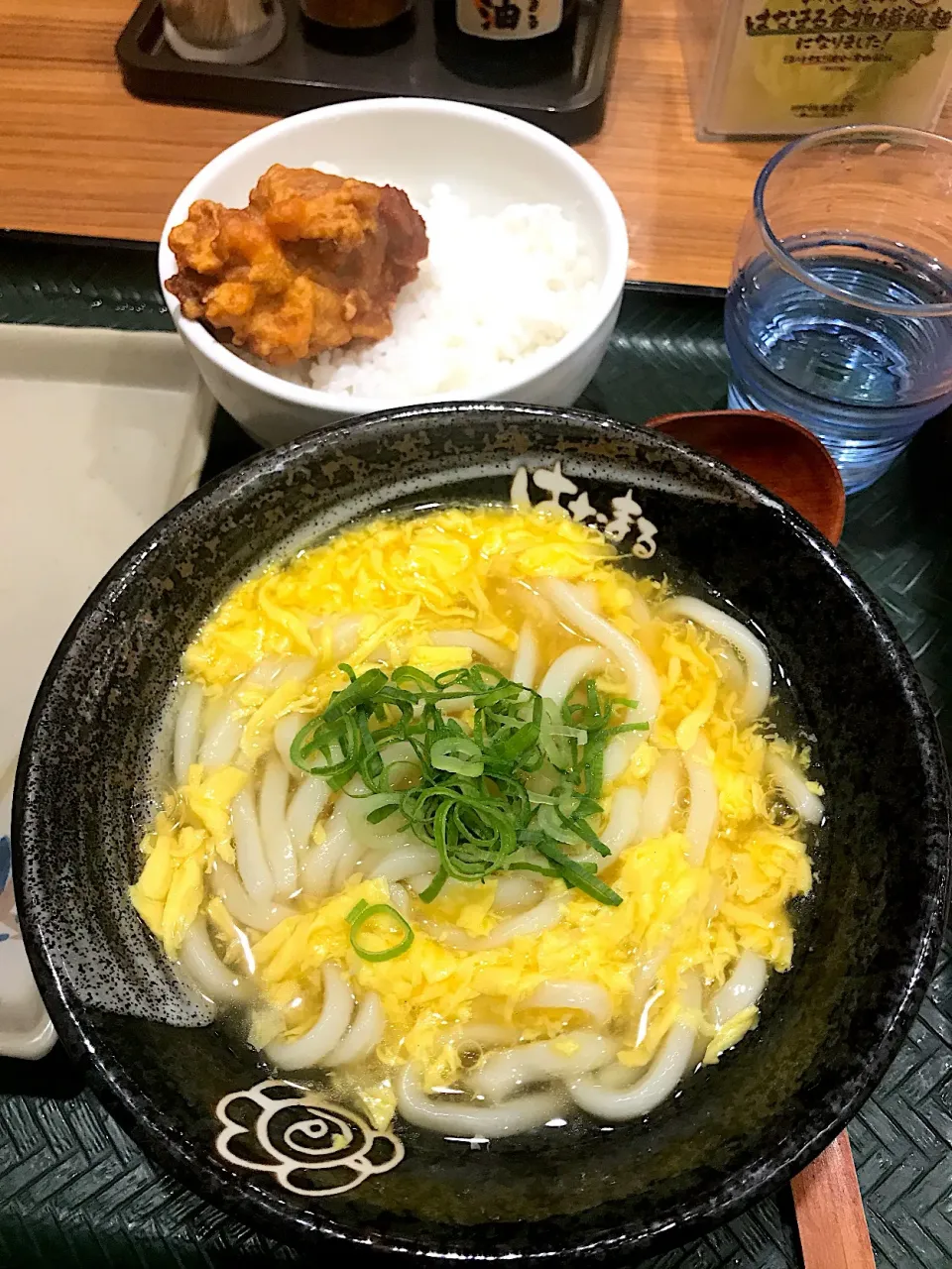 Snapdishの料理写真:生姜玉子あんかけうどん、唐揚げ、ごはん|純さん