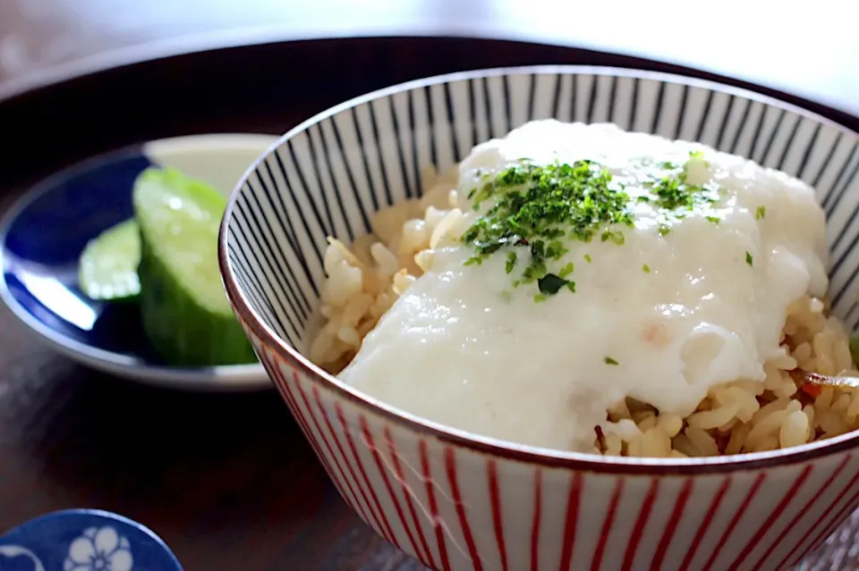 Snapdishの料理写真:今日のお昼ごはん。炊き込みご飯ごはんにとろろ。|sono.kさん