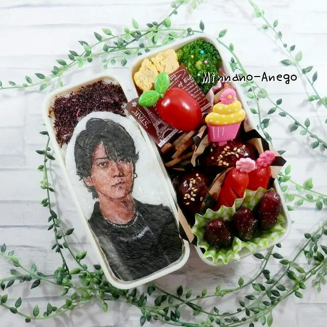 KAT-TUN『亀梨和也』弁当
 #オブラートアート
 #オブアート
 #似顔絵弁当|みんなのあねごさん